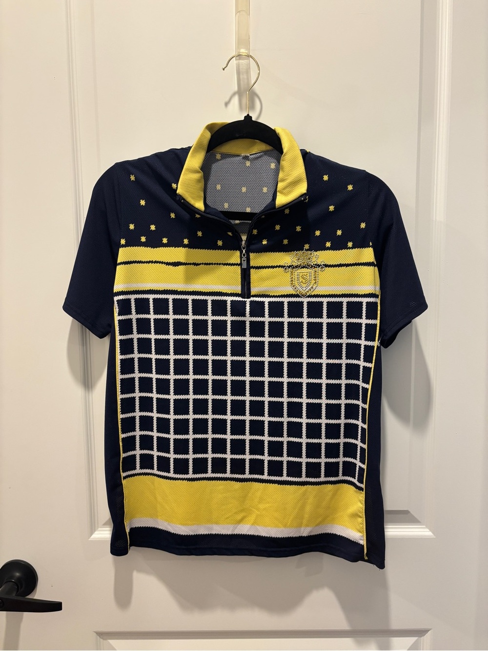 Navy and Yellow Short-Sleeve Grid Polo